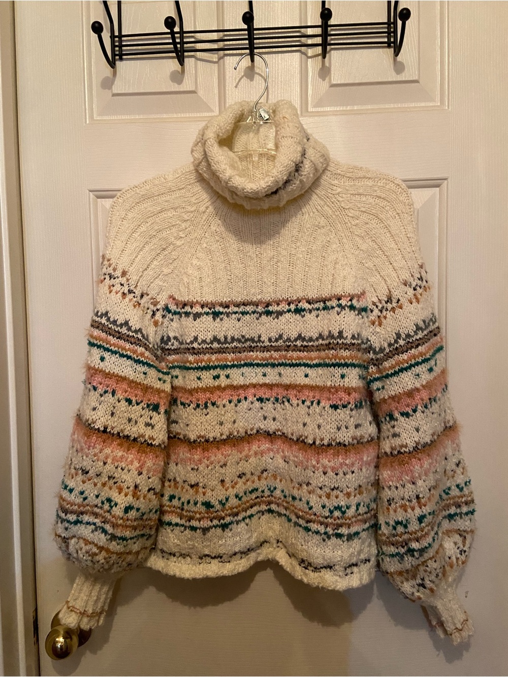 Anthropologie PilcroTurtleneck Sweater Cropped with Teal & Pink Accents - Picture 4 of 11